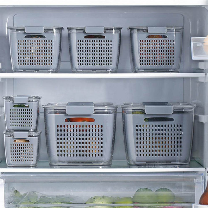 BowLift | Multifunctional Vegetable &amp; Fruit Refrigerator Drainage Organizer Box with Lid