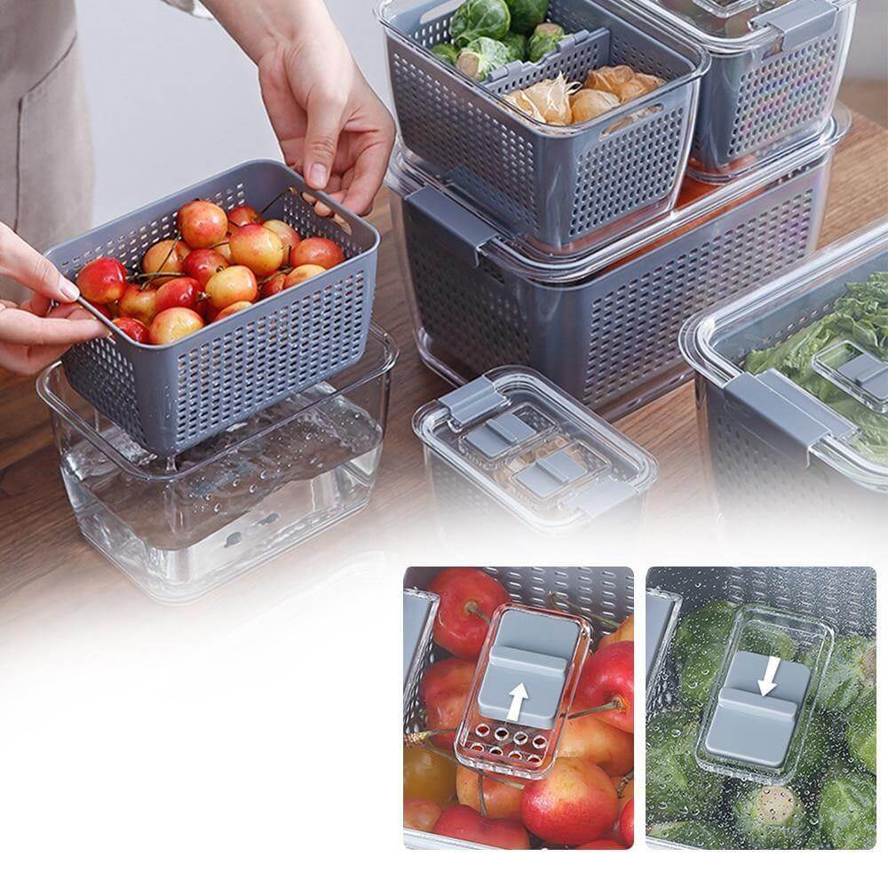 BowLift | Multifunctional Vegetable &amp; Fruit Refrigerator Drainage Organizer Box with Lid