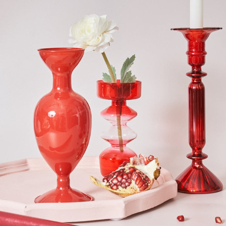 BowLift | Cherry Red Glass Stick Candle Holder &amp; Vases