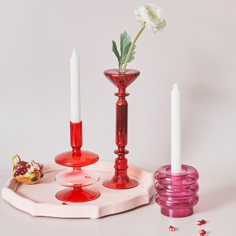 BowLift | Cherry Red Glass Stick Candle Holder &amp; Vases