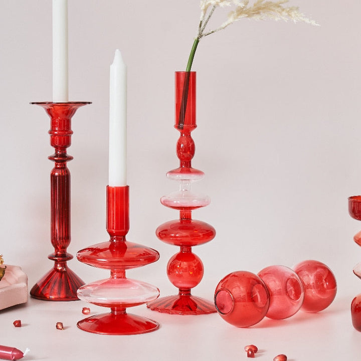 BowLift | Cherry Red Glass Stick Candle Holder &amp; Vases