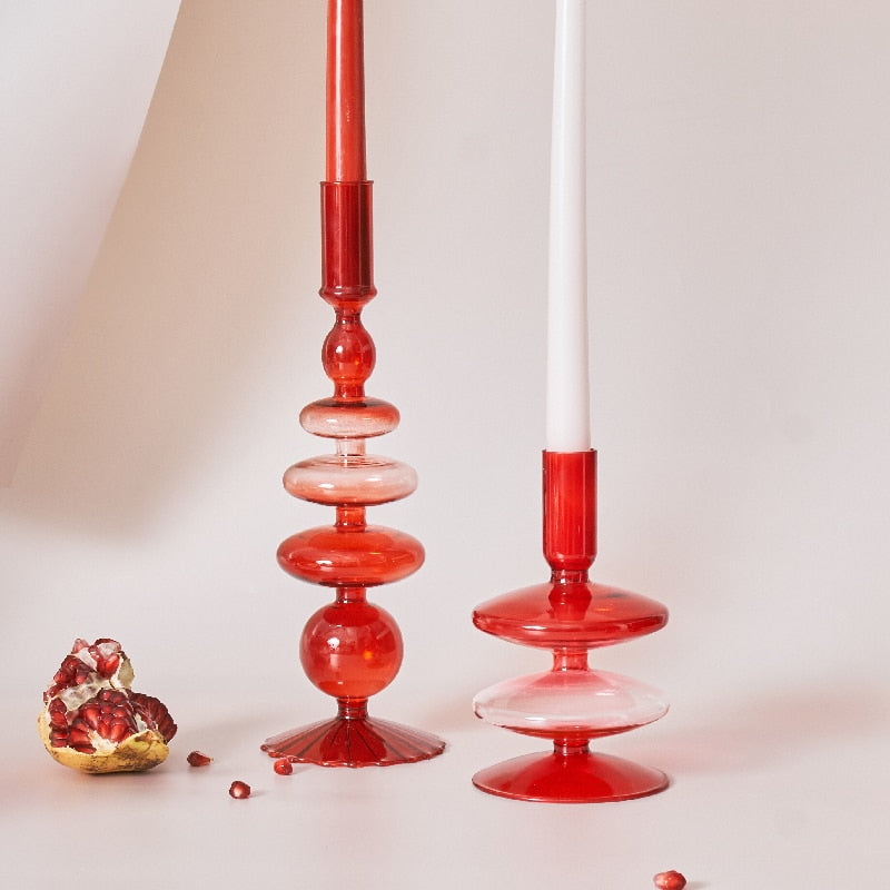 BowLift | Cherry Red Glass Stick Candle Holder &amp; Vases