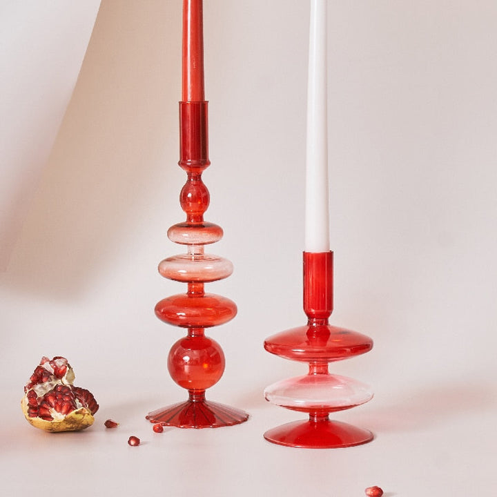 BowLift | Cherry Red Glass Stick Candle Holder &amp; Vases