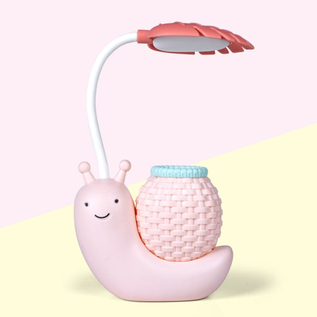 Snail pencil holder desk lamp children