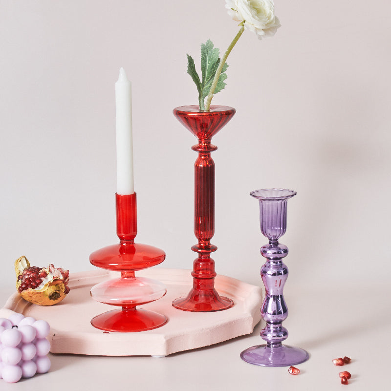 BowLift | Cherry Red Glass Stick Candle Holder &amp; Vases