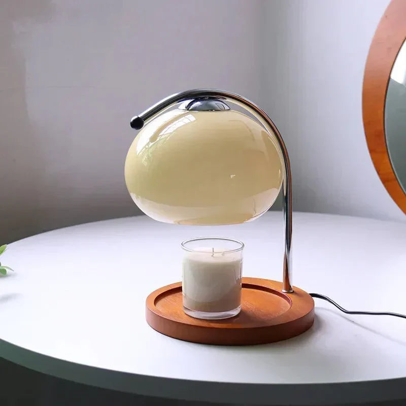 Glass table lamp in retro style with stand