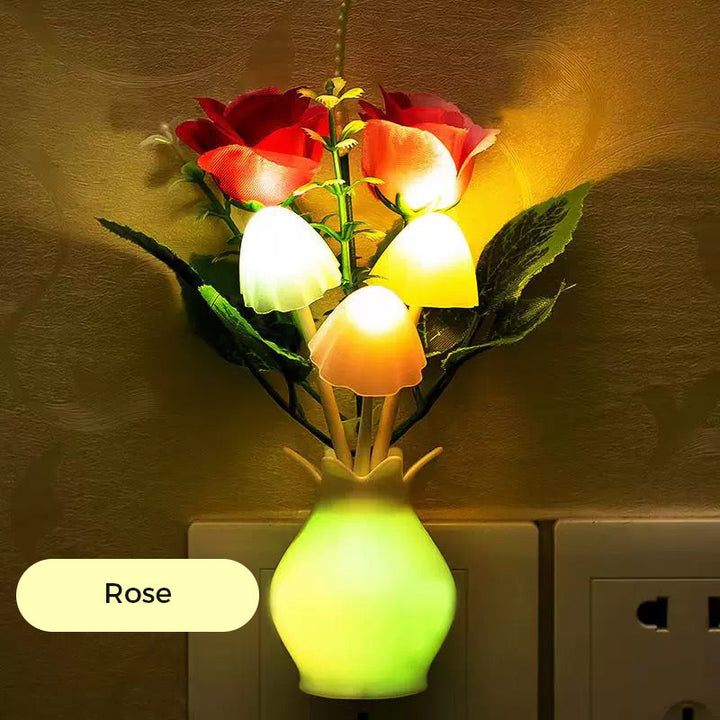 LED night light in the form of simulated flowers with intelligent control for the bedroom