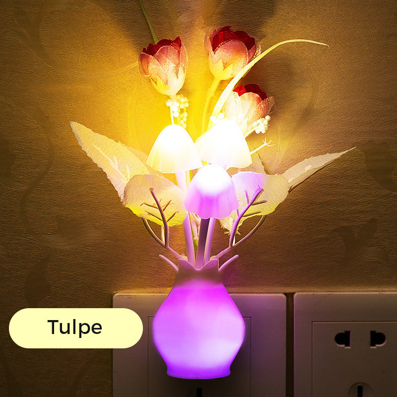 LED night light in the form of simulated flowers with intelligent control for the bedroom