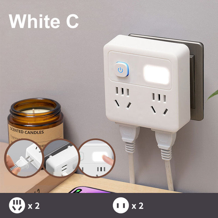 2-pack multifunctional socket converter with night light
