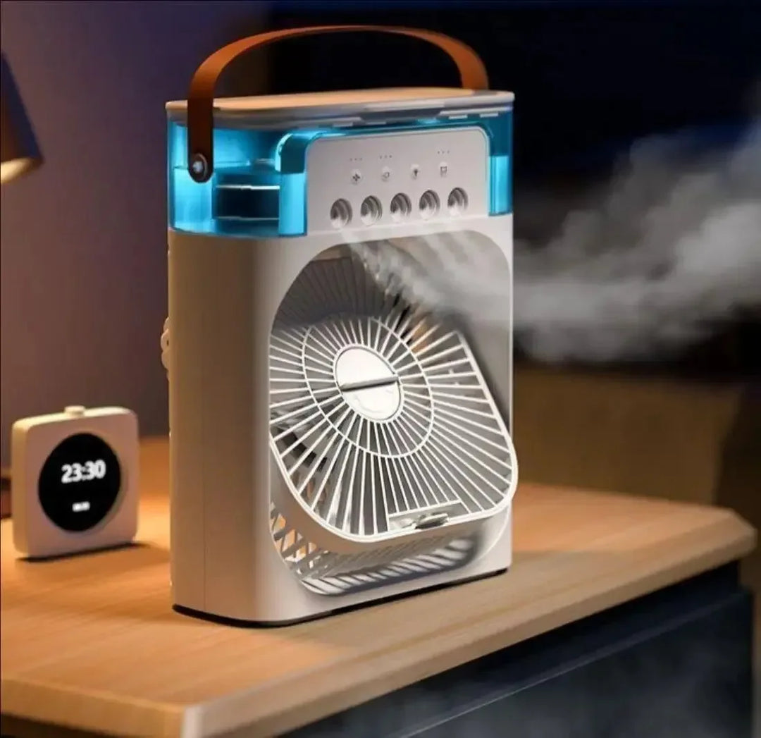3-in-1 Portable Air Cooler with LED Lights – USB-Powered Desktop Fan, Humidifier &amp; Night Light |