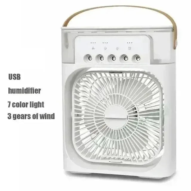3-in-1 Portable Air Cooler with LED Lights – USB-Powered Desktop Fan, Humidifier &amp; Night Light |