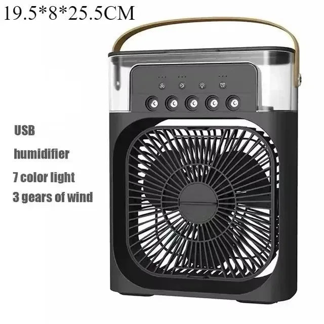 3-in-1 Portable Air Cooler with LED Lights – USB-Powered Desktop Fan, Humidifier &amp; Night Light |