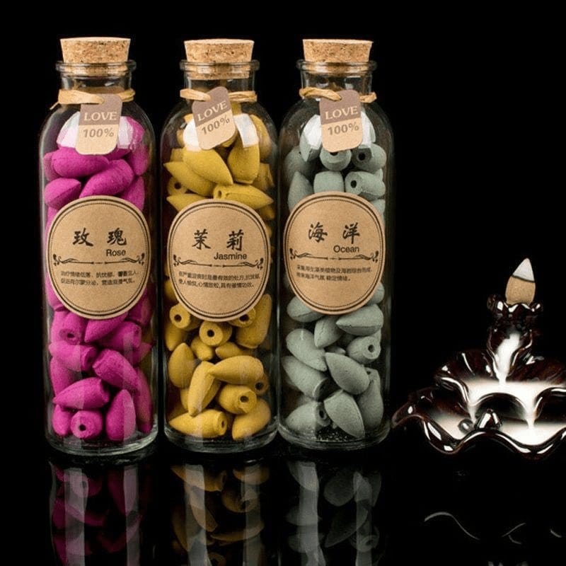 BowLift | Smoking Man Backflow Incense Cones Glass Bottle 60 Pieces